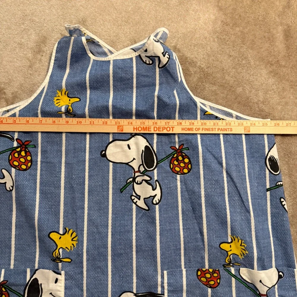 Vintage Snoopy Woodstock Peanuts Blue Striped Cobbler Apron Snap Pockets